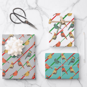Retro-farbige Urlaubssaison - Birnen und Streifen Geschenkpapier Set