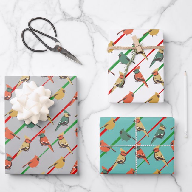 Retro-farbige Urlaubssaison - Birnen und Streifen Geschenkpapier Set (Vorderseite)
