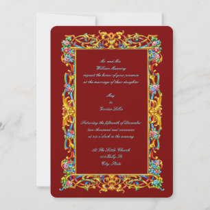Retro Farbige Verzierte Blumen Barock Hochzeit  Einladung