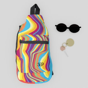 Retro Farbige, wirbelfarbige Streifen Monogramm Pe Crossbody Bag