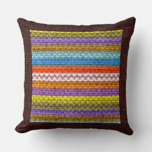 Retro-farbige Zickzack moderne Burlap-Grenze Kissen