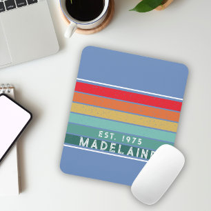 Retro Farbiger Name Blau Mousepad
