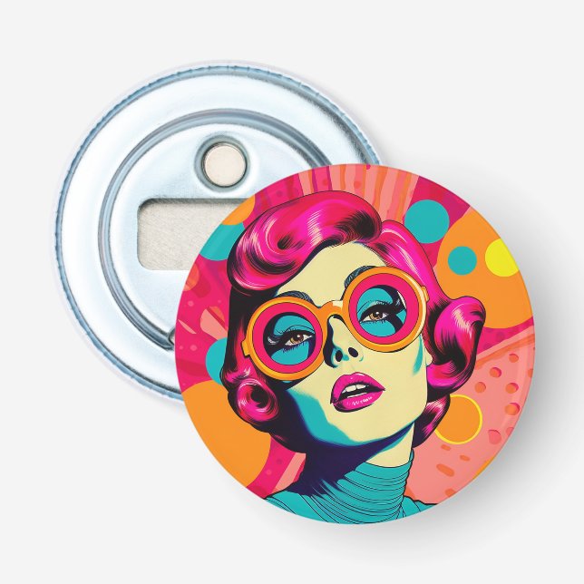 Retro farbiges Geschenk, farbenfrohe Frau Flaschenöffner (Vorderseite)