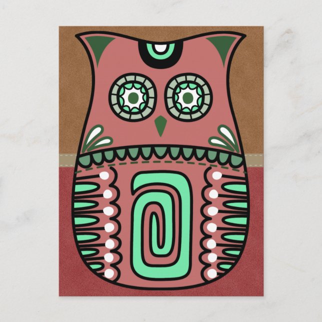 Retro-farbiges Owl Boho Bohemisch Bird Custom Postkarte (Vorderseite)