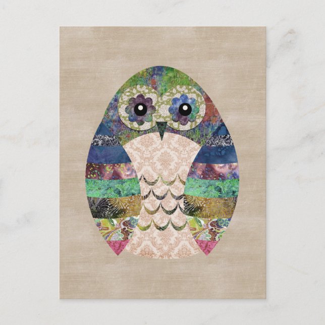 Retro-farbiges Owl Boho Bohemisch Bird Custom Postkarte (Vorderseite)