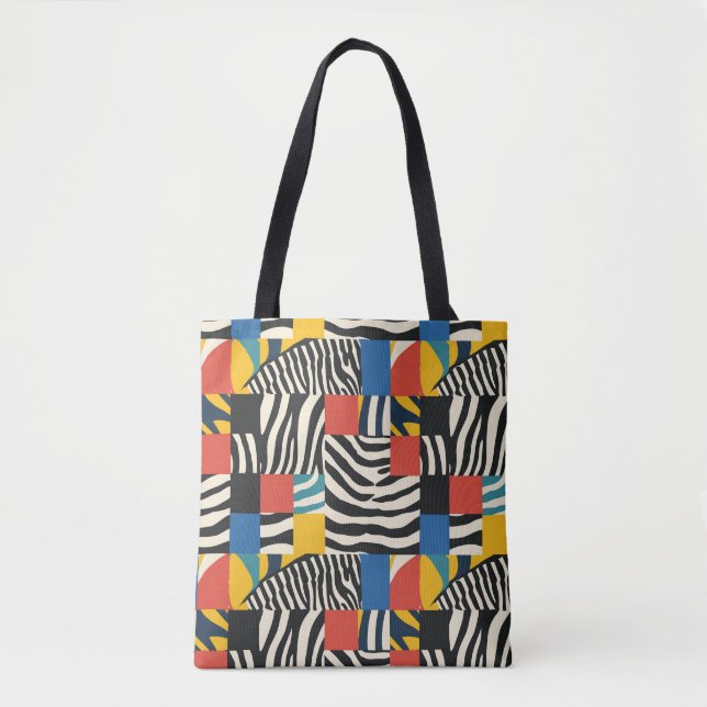 Retro Farbiges Zebra Block Gemustertes Gewebe Tasche (Vorderseite)