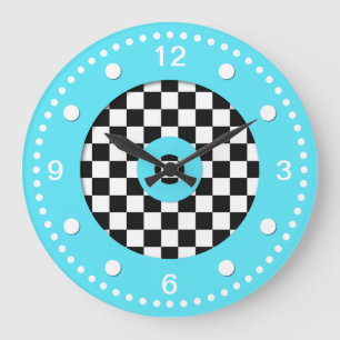 Retro FarbKaros und Aqua-Wand-Uhr Große Wanduhr