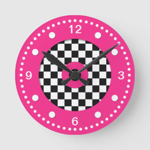 Retro FarbKaros und heißes Rosa-Wand-Uhr Runde Wanduhr