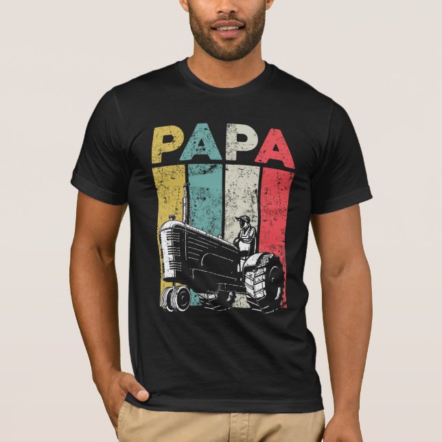 Retro Farm Papa Traktoren Bauer Vater T-Shirt (Vorderseite)