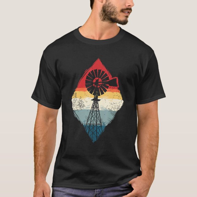 Retro Farming Wind Mill Turbine Technician T-Shirt (Vorderseite)