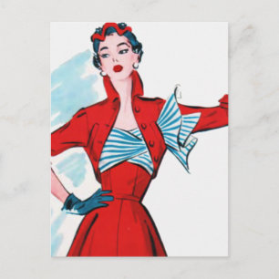 Retro Fashion Lady in Rot Postkarte