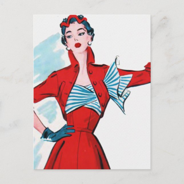 Retro Fashion Lady in Rot Postkarte (Vorderseite)