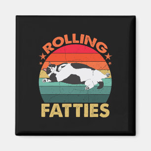 Retro Fat Kitten T-Shirt Funny Cat Rolling Fatties Magnet