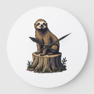 Retro-Faultier-Gravur-Wildlife-Shirt (3) Große Wanduhr
