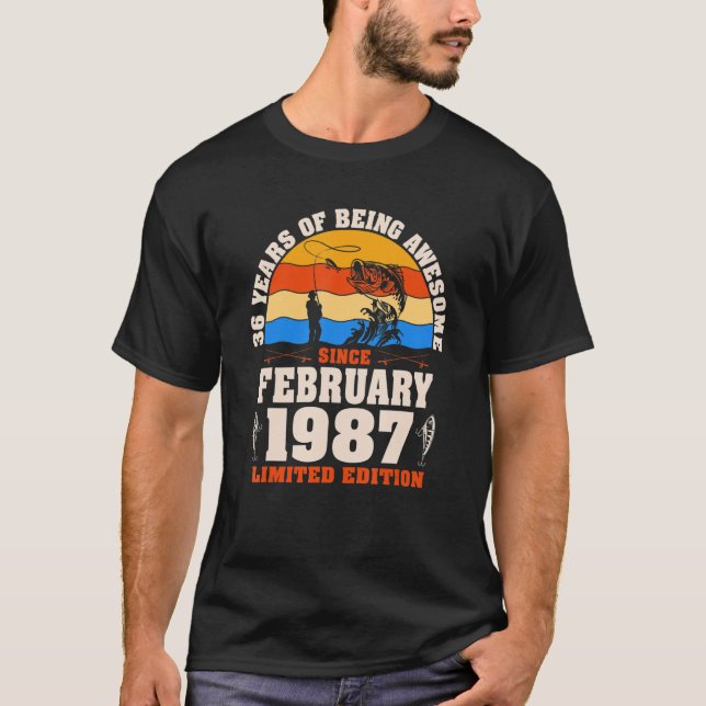 Retro Februar 1987 36 Jahre alter Fischfang 36. Ge T-Shirt (Vorderseite)