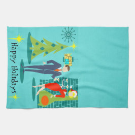 Retro Feiertags-Cartoon-Paar-Küchen-Tuch Handtuch