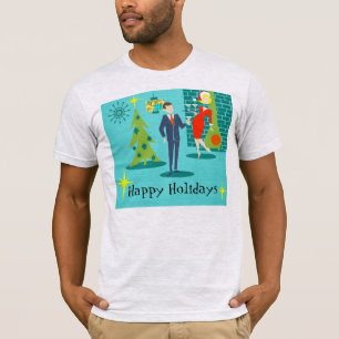Retro Feiertags-Cartoon-Paar-T - Shirt