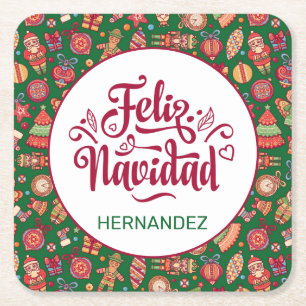 Retro Feliz Navidad Personalisiert Rechteckiger Pappuntersetzer