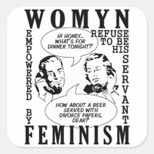 Retro-feministischer Humor-Aufkleber Quadratischer Aufkleber