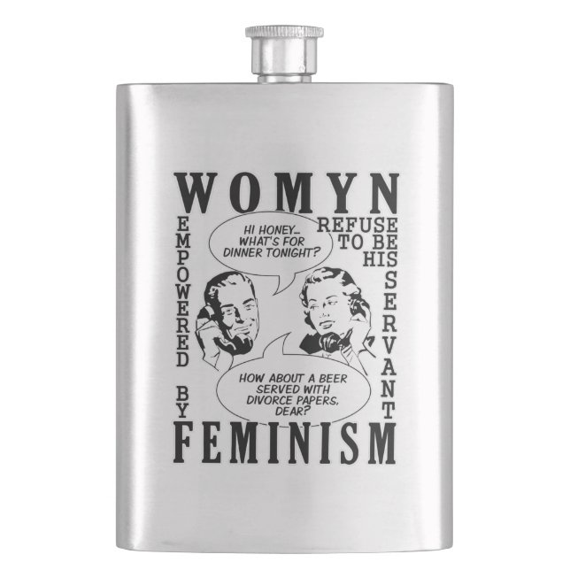 Retro-feministischer Humor-Trinkflasche Flachmann (Vorderseite)
