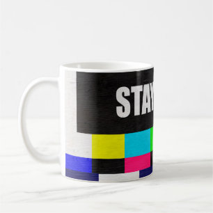 retro Fernseh-Testmuster mit der Aufschrift 'Bleib Kaffeetasse