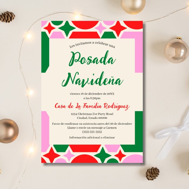 Retro Festival Posada Navideña Weihnachten Einladung (Von Creator hochgeladen)