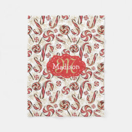 Retro Festive Fun Candy Canes Muster Baby Name Fleecedecke
