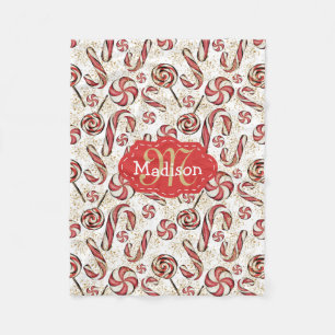 Retro Festive Fun Candy Canes Muster Baby Name Fleecedecke
