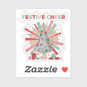 Retro Festliche Stimmung Rosa & Mint Weihnachtsbau Aufkleber