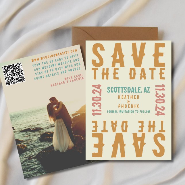 Retro Fett Bright QR Code Foto Save the Date Einladung (Von Creator hochgeladen)