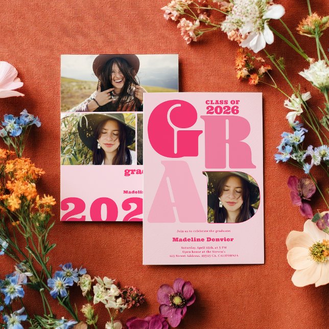 Retro fett übergroß Grad 4 Foto 2023 Abschluss Einladung (Retro bold oversized Grad 4 photo 2026 graduation Invitation)