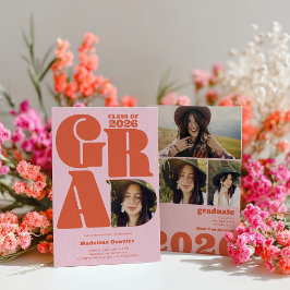 Retro fett übergroß Grad 4 Foto 2023 Abschluss Einladung