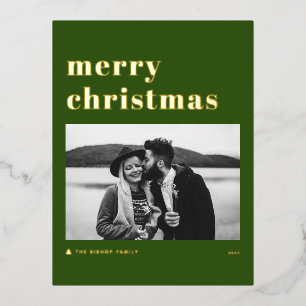 Retro-Fette-Typografie Grüne Weihnachten Foto Folien Feiertagspostkarte