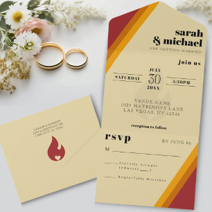 Retro-Feuerherz gestreift Hochzeitsempfang All In One Einladung