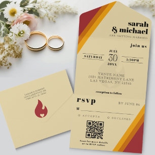 Retro-Feuerherz gestreift Hochzeitsempfang All In One Einladung
