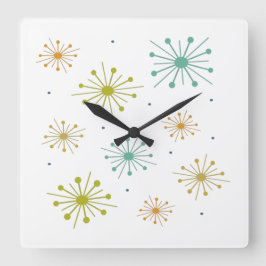 Retro Feuerwerk Sternexplosionen farbenfroh Mitte  Quadratische Wanduhr