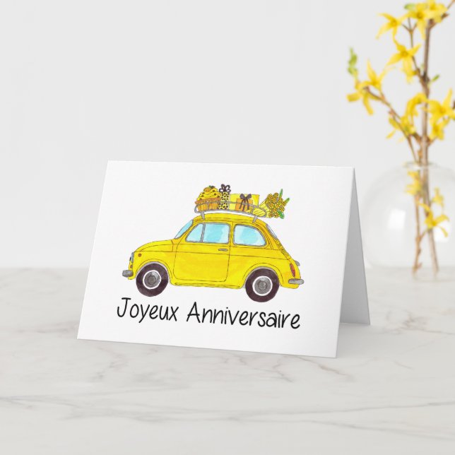 Retro Fiat 500 Karte (Gelbe Blume)