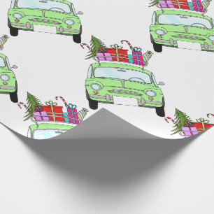 Retro Fiat 500 mit Weihnachtsgeschenken Geschenkpapier