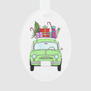 Retro Fiat 500 mit Weihnachtsgeschenken Ornament