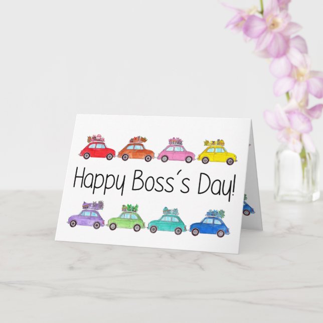 Retro Fiat 500´s Boss's Day Karte (Orchidee)