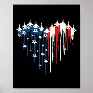 Retro Fighter Jet Airplane Amerikanisches Flaggenh Poster