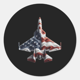 Retro Fighter Jet Airplane Amerikanisches Flaggenh Runder Aufkleber