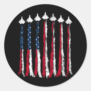 Retro Fighter Jet Airplane Amerikanisches Flaggenh Runder Aufkleber