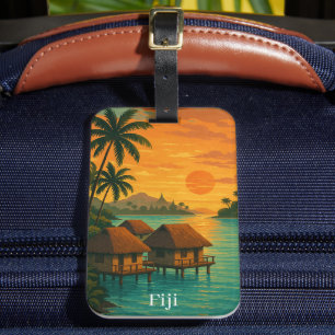 Retro Fiji Tropical Ocean Bungalows Sunset View Gepäckanhänger