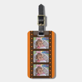 Retro-Filmstreifen bis zu 3 Fotos auf Orange Gepäckanhänger