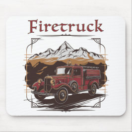 Retro fire engine mountain range mousepad