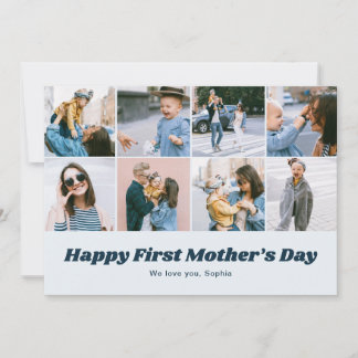 Retro First Mothers Day 12 Photo Collage Blue Feiertagskarte
