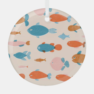 Retro-Fisch: Risograph-Stilmuster Ornament Aus Glas
