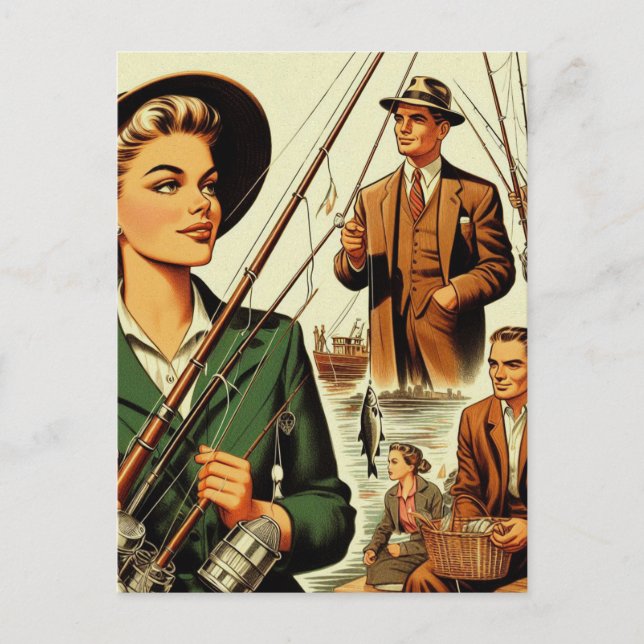 Retro-Fischerei-Illustration Postkarte (Vorderseite)
