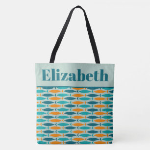 Retro-Fischmuster Türkis Orange Personalisiert Tasche
